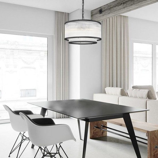 Monaco 4BK - Matt Black 5 Light Pendant with Clear Glass Rods