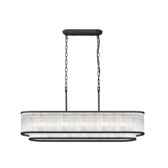 Monaco 8BK - Matt Black 7 Light over Island Fitting with Clear Glass Rods