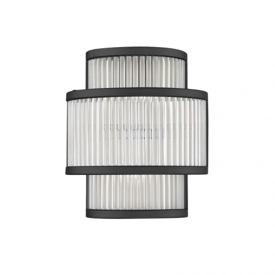 Monaco WBK - Matt Black 2 Light Wall Lamp with Clear Glass Rods