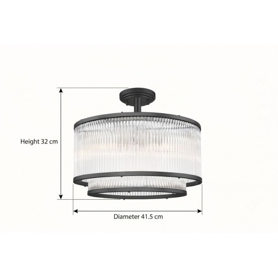 Monaco 2BK - Matt Black 5 Light Semi Flush with Clear Glass Rods