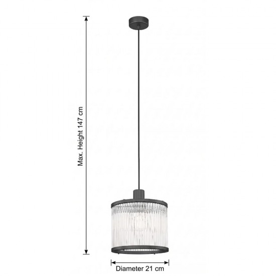 Monaco 3BK - Matt Black Pendant with Clear Glass Rods