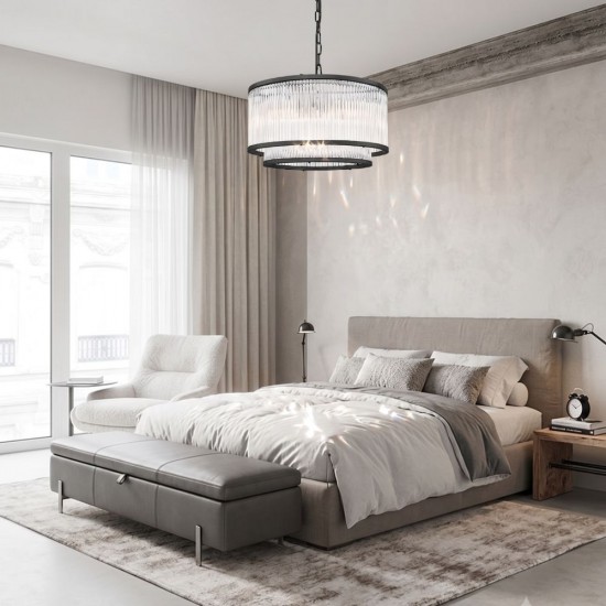 Monaco 4BK - Matt Black 5 Light Pendant with Clear Glass Rods