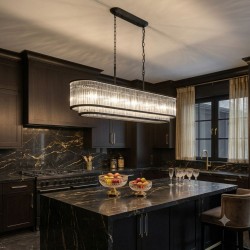 Monaco 8BK - Matt Black 7 Light over Island Fitting with Clear Glass Rods