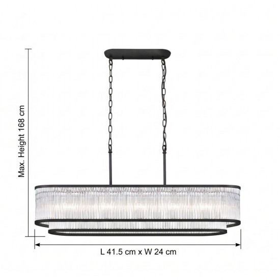 Monaco 8BK - Matt Black 7 Light over Island Fitting with Clear Glass Rods