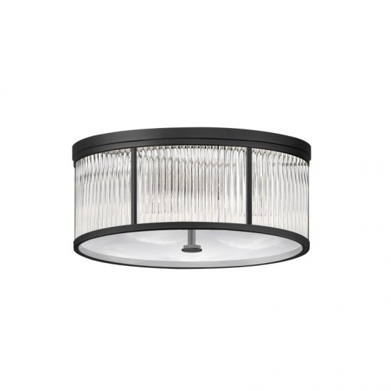 Monte Carlo 1 - Matt Black 5 Light Flush with Clear Glass Rods & Diffuser