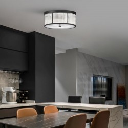 Monte Carlo 1 - Matt Black 5 Light Flush with Clear Glass Rods & Diffuser