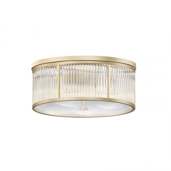 Monte Carlo 2 - Matt Gold 5 Light Flush with Clear Glass Rods & Diffuser