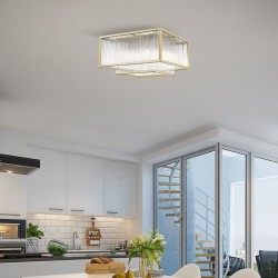 Monte Carlo 3 - Matt Gold 4 Light Square Flush with Clear Glass Rods