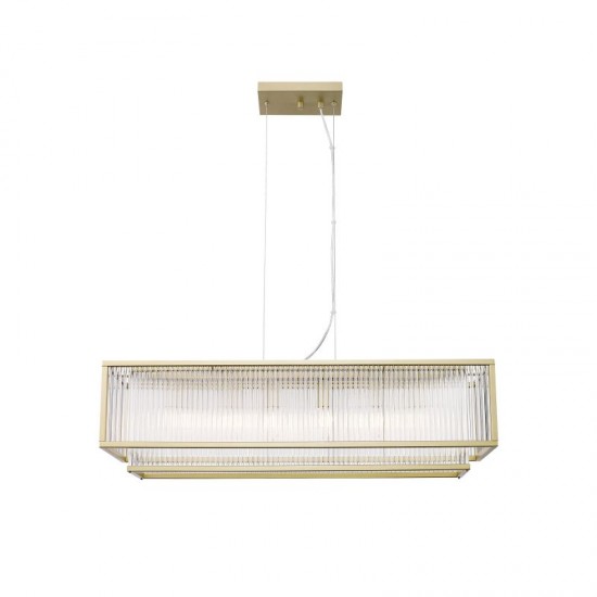Monte Carlo 4 - Matt Gold 6 Light over Island Fitting with Clear Glass Rods