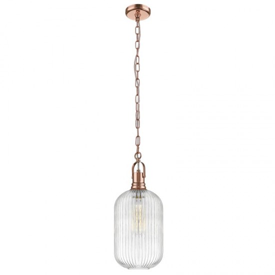 London 2 - Clear Ribbed Glass with Polished Copper Pendant London 2 - Clear Ribbed Glass with Polished Copper Pendant