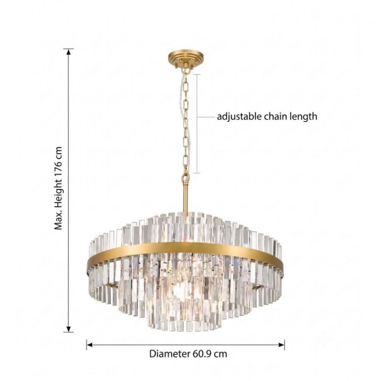 Venice 1 - Antique Gold 12 Light Chandelier with Crystal