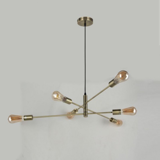 Anna AB - Free LED Big Globe Bulb Included - Adjustable Antique Brass 6 Light Centre Fitting