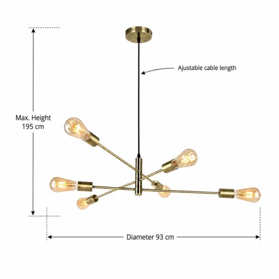 Anna AB - Adjustable Antique Brass 6 Light Centre Fitting
