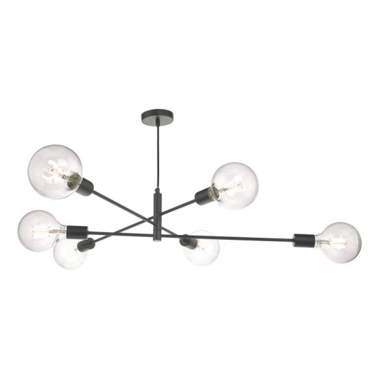 Anna BK - Free LED Big Globe Bulb Included - Adjustable Matt Black 6 Light Centre Fitting