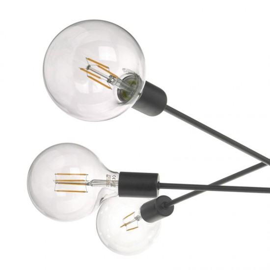 Anna BK - Free LED Big Globe Bulb Included - Adjustable Matt Black 6 Light Centre Fitting