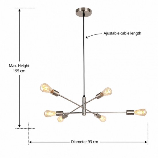 Anna SC - Adjustable Satin Chrome 6 Light Centre Fitting