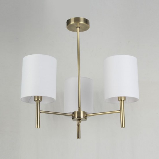 Bella AB - Antique Brass 3 Light Ceiling Lamp with White Shade