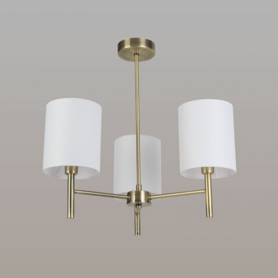 Bella AB - Antique Brass 3 Light Ceiling Lamp with White Shade