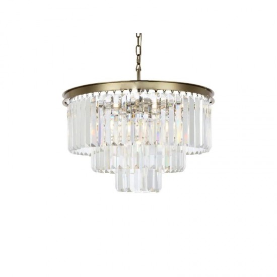 Heidi 1AB - Antique Brass 9 Light Chandelier with Crystal