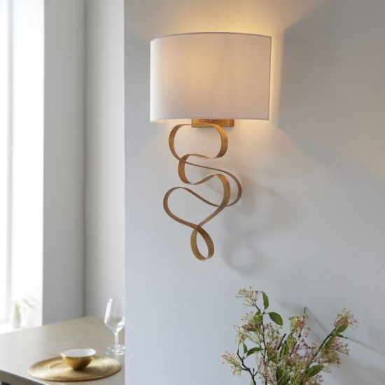 64820-100 Gold Leaf Wall Lamp with Ivory Shade 64820-100 Gold Leaf Wall Lamp with Ivory Shade
