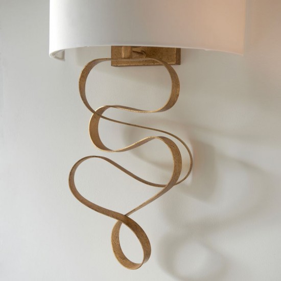 64820-100 Gold Leaf Wall Lamp with Ivory Shade 64820-100 Gold Leaf Wall Lamp with Ivory Shade
