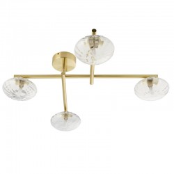 64846-001 Satin Brass 4 Light Ceiling Lamp with Clear Ribbed Glasses 64846-001 Satin Brass 4 Light Ceiling Lamp with Clear Ribbed Glasses