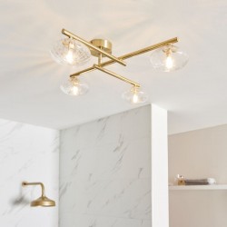 64846-001 Satin Brass 4 Light Ceiling Lamp with Clear Ribbed Glasses 64846-001 Satin Brass 4 Light Ceiling Lamp with Clear Ribbed Glasses