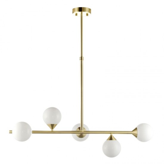 69332-100 Satin Brass 5 Light over Island Fitting with White Glasses