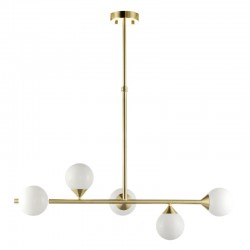 69332-001 Satin Brass 5 Light over Island Fitting with White Glasses