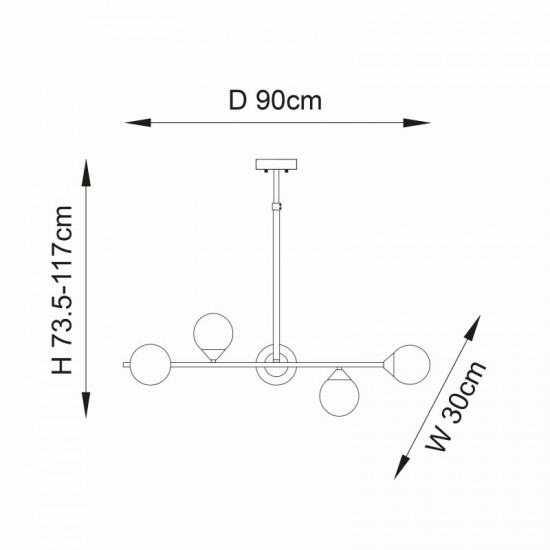69332-001 Satin Brass 5 Light over Island Fitting with White Glasses