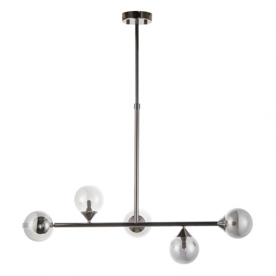 69333-001 Black Chrome 5 Light over Island Fitting with Smoked Mirror Glasses