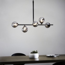 69333-001 Black Chrome 5 Light over Island Fitting with Smoked Mirror Glasses