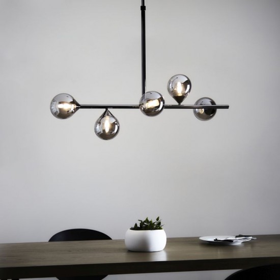 69333-001 Black Chrome 5 Light over Island Fitting with Smoked Mirror Glasses