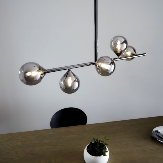 69333-001 Black Chrome 5 Light over Island Fitting with Smoked Mirror Glasses