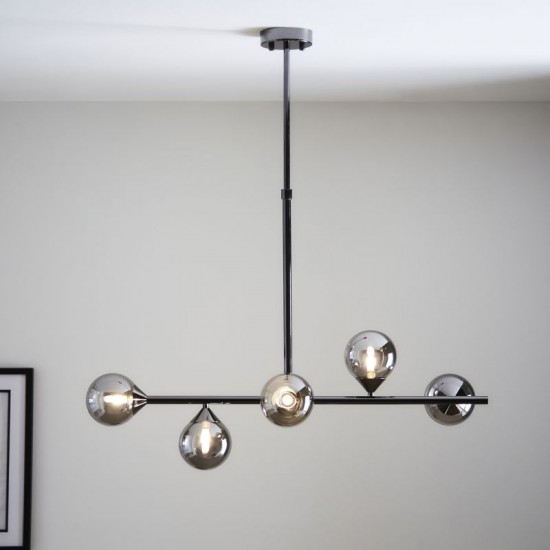 69333-001 Black Chrome 5 Light over Island Fitting with Smoked Mirror Glasses