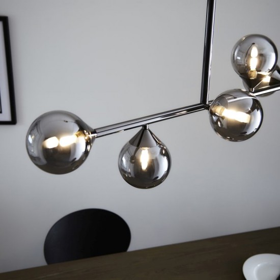 69333-001 Black Chrome 5 Light over Island Fitting with Smoked Mirror Glasses