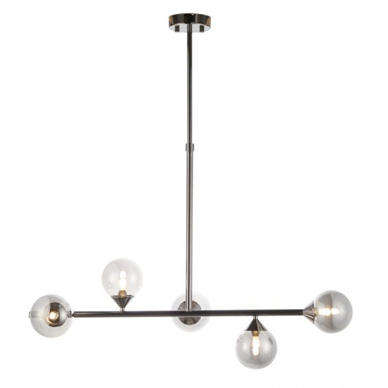 69333-001 Black Chrome 5 Light over Island Fitting with Smoked Mirror Glasses
