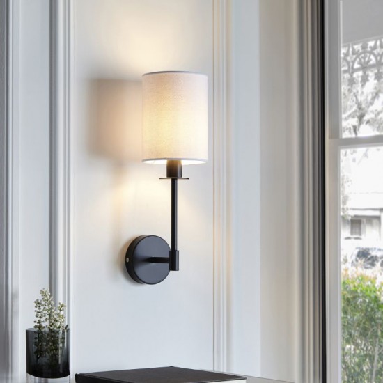 69334-100 Matt Black Wall Lamp with Vintage White Shade