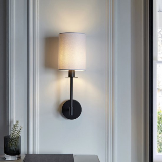 69334-001 Matt Black Wall Lamp with Vintage White Shade