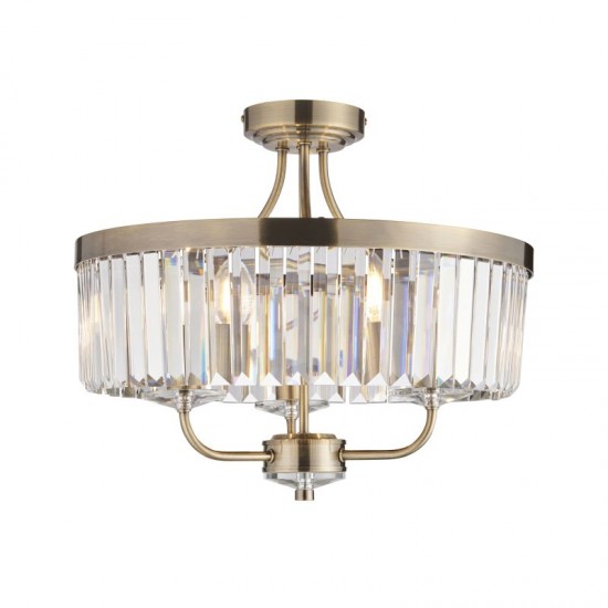 69336-100 Antique Brass 3 Light Ceiling Lamp with Clear Crystal