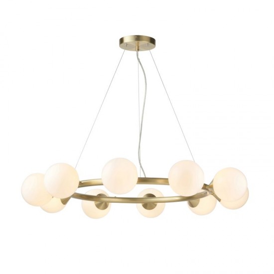 71713-100 Satin Brass 10 Light Centre Fitting with Gloss White Glasses