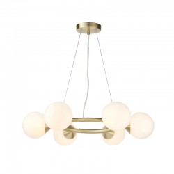 71717-001 Satin Brass 6 Light Centre Fitting with Gloss White Glasses 71717-001 Satin Brass 6 Light Centre Fitting with Gloss White Glasses