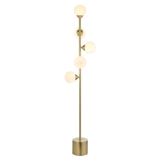 71731-100 Satin Brass 5 Light Floor Lamp with Gloss White Glasses