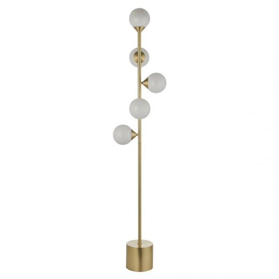 71731-100 Satin Brass 5 Light Floor Lamp with Gloss White Glasses