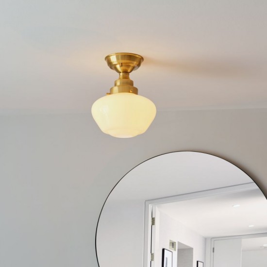 64862-001 Brass Ceiling Lamp with White Glass