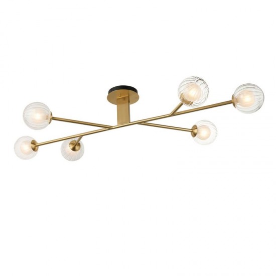 67476-100 Satin Brass 6 Light Ceiling Lamp with Double Glasses