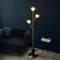 67477-001 Satin Brass 3 Light Floor Lamp with Double Glasses