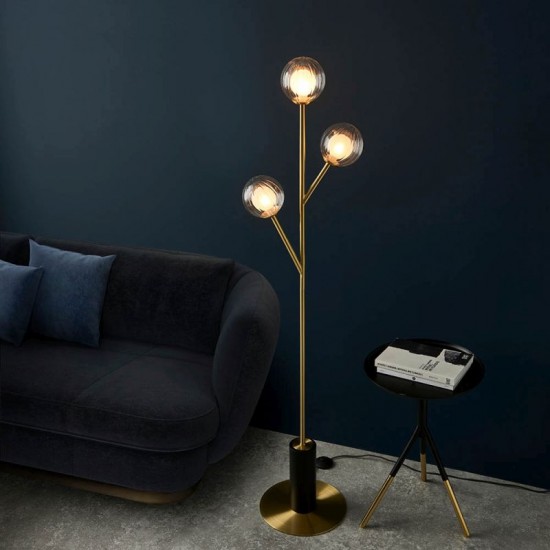 67477-100 Satin Brass 3 Light Floor Lamp with Double Glasses