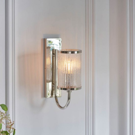 67487-100 Nickel Wall Lamp with Ribbed Glass