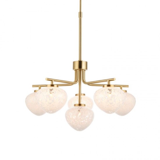 67490-100 Satin Brass 6 Light Centre Fitting with Confetti Glasses